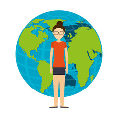 woman avatar with planet earth icon vector illustration design