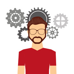 man avatar with gears machine icon vector illustration design