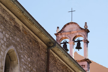 Close up of old christian tower bells.