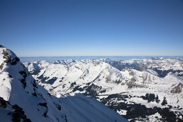 Fototapeta na wymiar View of mountains and snow in Alps, Switzerland