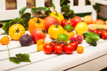 Ingredients for vegetarian breakfast lying on white background. Horizontal.