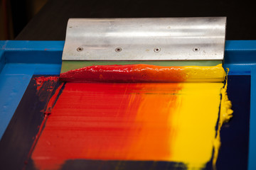 hot tone of colour silk screen printing made color grading by hand followed by step of colour...