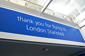 welcome sign Stansted Airport London