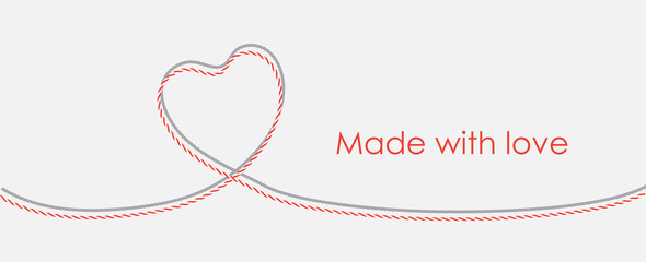 Card with twine lace heart and copy place, vector illustration EPS 10