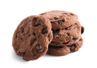 Fresh oat biscuits with chocolate isolated on white