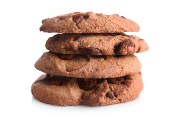Fresh oat biscuits with chocolate isolated on white