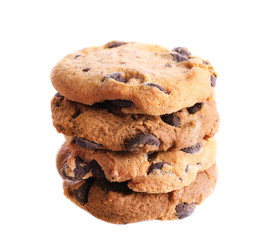 Fresh oat biscuits with chocolate isolated on white