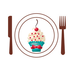 baked goods with cutlery vector illustration design