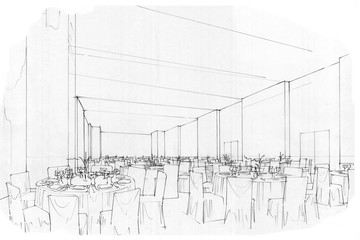 sketch stripes ballroom, black and white interior design.