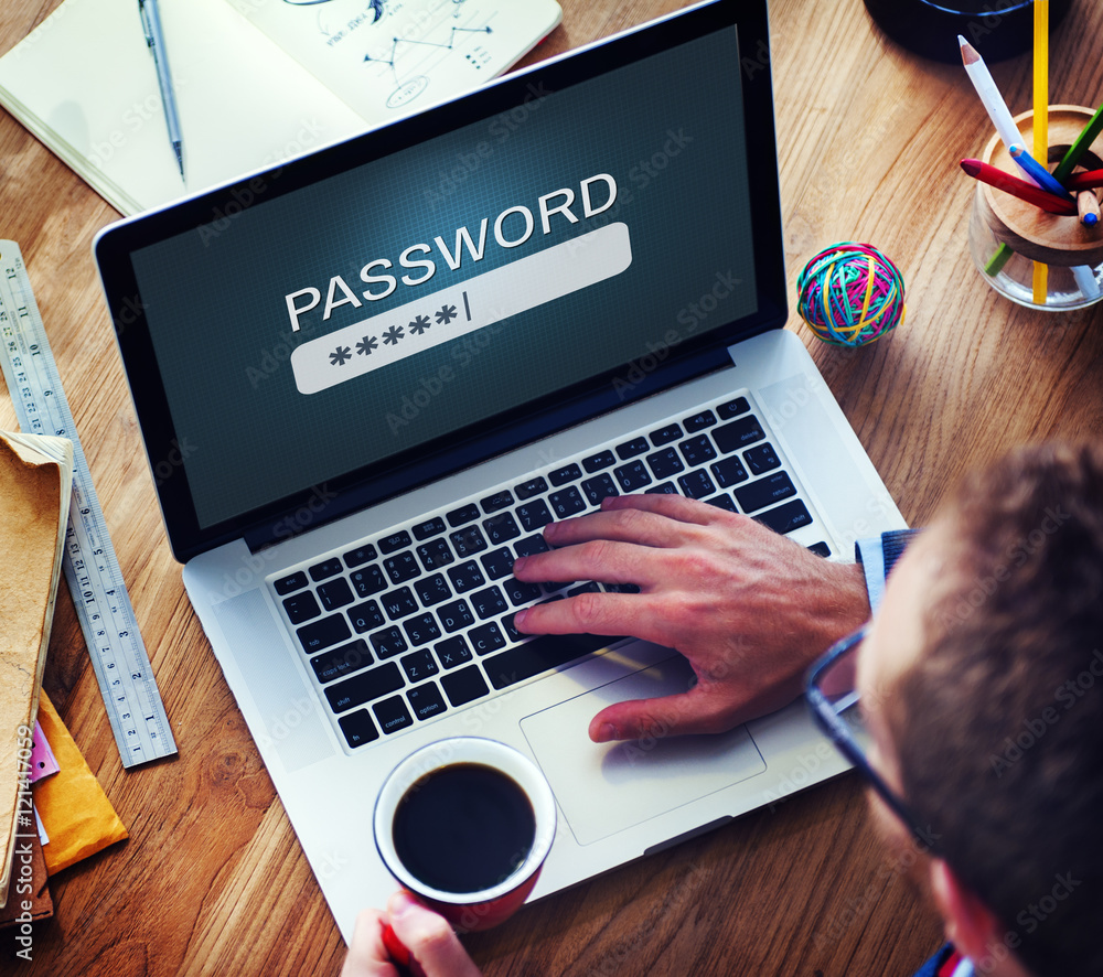 Poster password access firewall internet log-in private concept