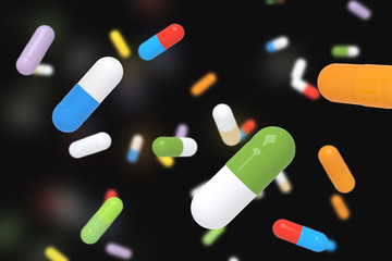 Falling colorful pills - 3D illustration