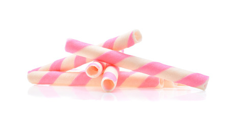 pink stripe wafer rolls on white