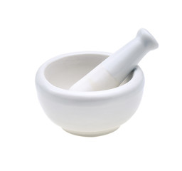 white mortar and pestles isolated on white background