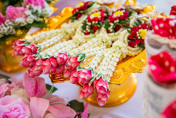 Thai garland, for Thai wedding ceremony put on gold tray