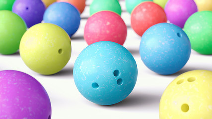 Array of Colorful Bowling Balls, Mid Shot
