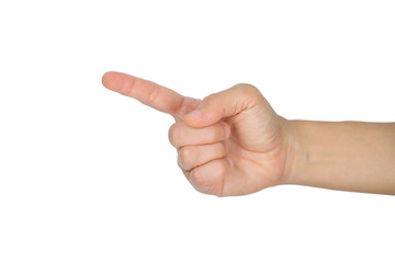 Finger pointing to the front isolated on white background with clipping path