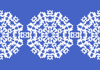 Naklejka premium White snowflakes. Christmas pattern. Circular ornament and decorative lace. Vector