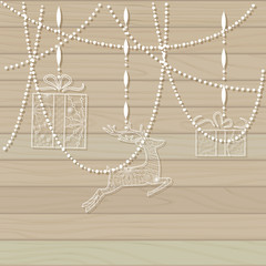 Wooden background with paper toys