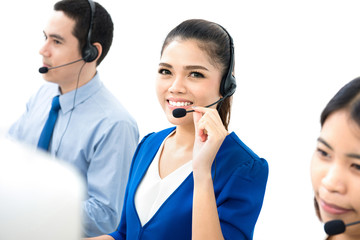 Young businesswoman working in call center