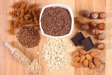 Natural ingredients and products containing magnesium and dietary fiber, healthy nutrition