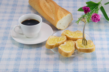coffee with Garlic and herb bread slices