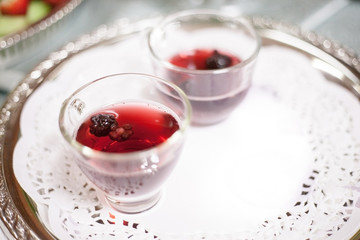 Catered wedding reception with strawberries, chocolate, punch, fruit, nuts, cheese 8