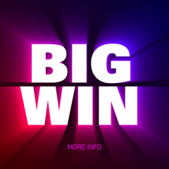 Big Win banner background for lottery or casino games such as poker, roulette, slot machines or card games
