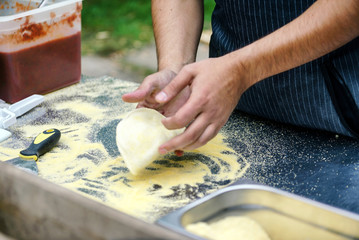 Obraz na płótnie Canvas chef making pizza