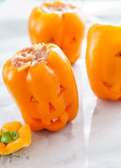 Halloween jack-o-lanterns filled with minced meat