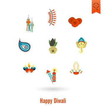 Diwali. Indian Festival Icons