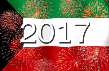 Fireworks and 2017 on the  Kuwait flag.Concept Happy New Year 20