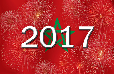 Fireworks and 2017 on the Morocco flag.Concept Happy New Year 20