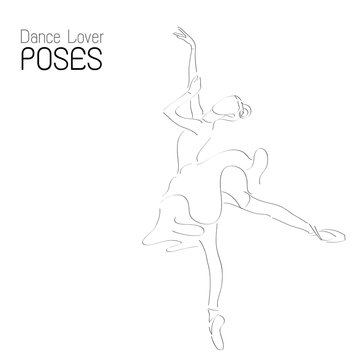 Abstract dancer line art; ballerina performance poses illustration.