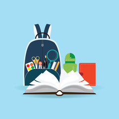 School bag with education objects.