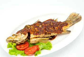 Fried snapper with chili sauce