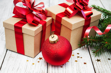 Fototapeta na wymiar christmas gift boxes with decorations