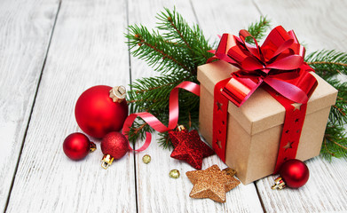 christmas gift box and decorations