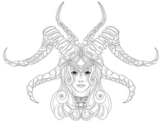 Girl in a helmet with horns