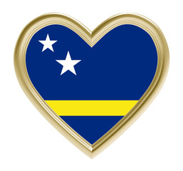 Curacao flag in golden heart isolated on white background. 3D illustration.