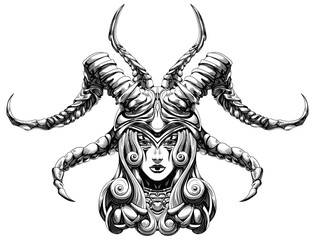 Girl in a helmet with horns