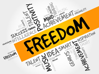 Freedom word cloud, business concept presentation background