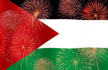 Fireworks on the  Sudan flag copy space in the middle.Concept Ce