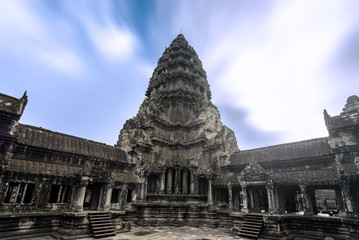 Courtyard inside Angkor Wat, landmark temple that was previously Hindu but now Buddhist