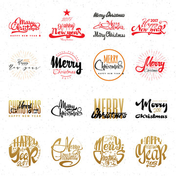 Merry christmas and happy new year 2017 hand-lettering text . Handmade vector calligraphy for your design
