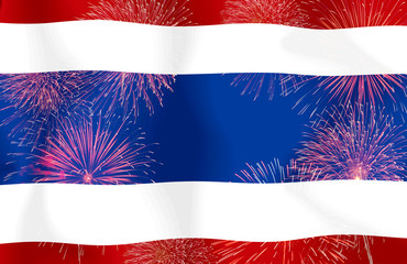 Fireworks on the  Thai flag copy space in the middle.Concept Cel