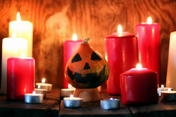 pumpkin head and candles decor