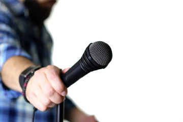 Microphone isolated man hand