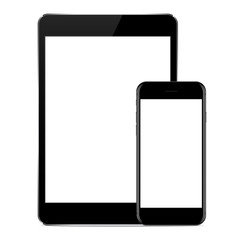 vector design, mock up phone and tablet black color on white background