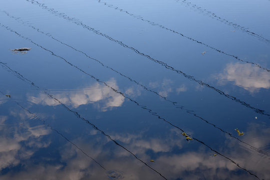water reflection clouds sky wires