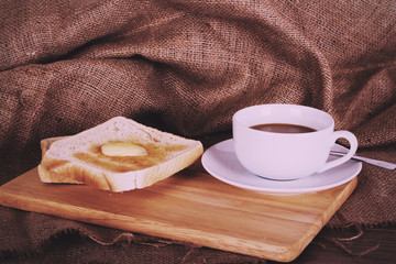 Slices of toast against a rustic background Vintage Retro Filter